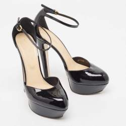 مملوكة مسبقًا Sergio Rossi Black Patent Leather Platform Ankle Strap Pumps Size 38