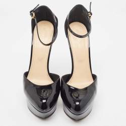 مملوكة مسبقًا Sergio Rossi Black Patent Leather Platform Ankle Strap Pumps Size 38