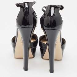 مملوكة مسبقًا Sergio Rossi Black Patent Leather Platform Ankle Strap Pumps Size 38