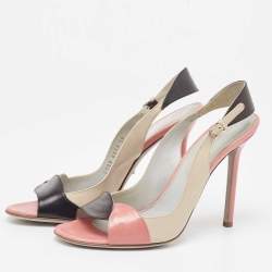 Pre Owned Sergio Rossi Tricolor Leather Slingback Sandals Size 38