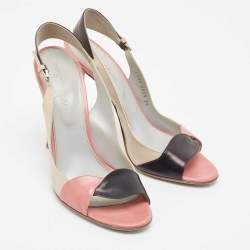 Pre Owned Sergio Rossi Tricolor Leather Slingback Sandals Size 38