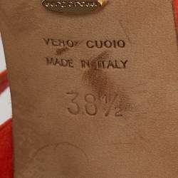 مملوكة مسبقًا Sergio Rossi Orange Suede and Crystal Embellished Strappy Scalloped Platform Sandals Size 38.5