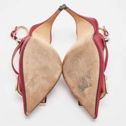 Pre Owned Sergio Rossi Burgundy Satin Crystal Embellished Slingback Pumps Size 37