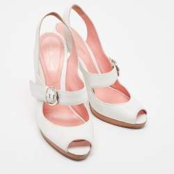 Pre Owned Sergio Rossi White Leather Peep Toe Slingback Sandals Size 40