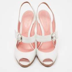 Pre Owned Sergio Rossi White Leather Peep Toe Slingback Sandals Size 40