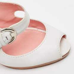 Pre Owned Sergio Rossi White Leather Peep Toe Slingback Sandals Size 40