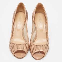 Sergio Rossi Beige Patent Peep Toe Pumps Size 36.5