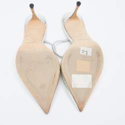 Pre Owned Sergio Rossi Silver Leather Embellished Slingback Pumps Size 38