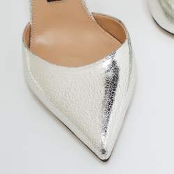 Pre Owned Sergio Rossi Silver Leather Embellished Slingback Pumps Size 38