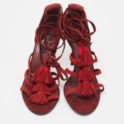 Pre Owned Sergio Rossi Two Tone Suede Tassel Detail Ankle Tie Sandals Size 38.5 