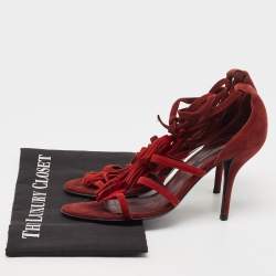 Pre Owned Sergio Rossi Two Tone Suede Tassel Detail Ankle Tie Sandals Size 38.5 