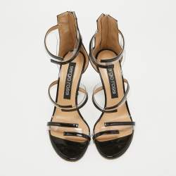 Sergio Rossi  Black Patent And PVC Ankle Strap Sandals Size 40