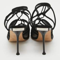 Sergio Rossi Black Suede and Mesh Ankle Strap Sandals Size 40