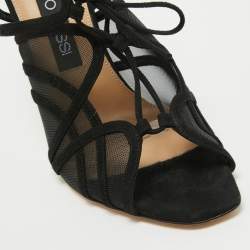 Sergio Rossi Black Suede and Mesh Ankle Strap Sandals Size 40