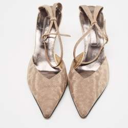 Sergio Rossi Two Tone Textured Leather Ankle Strap Pumps Size 38