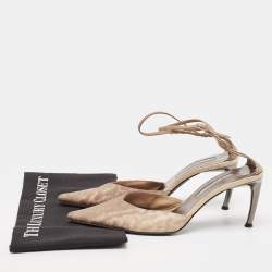 Sergio Rossi Two Tone Textured Leather Ankle Strap Pumps Size 38
