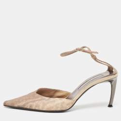 Sergio Rossi Two Tone Textured Leather Ankle Strap Pumps Size 38