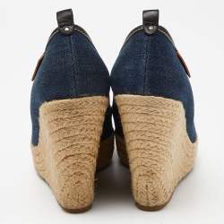 Pre Owned صندل سيرجيو روسي جلد وقش أزرق/بيج كعب روكي فتحة كعب مقاس 37