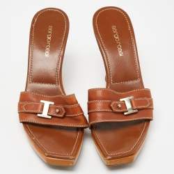 Sergio Rossi Brown Open Toe Slide Sandals Size 39