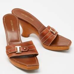 Sergio Rossi Brown Open Toe Slide Sandals Size 39