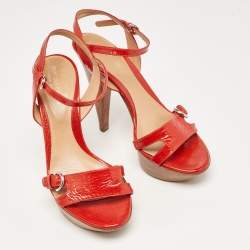 Sergio Rossi Red Patent Leather Slingback Sandals Size 36