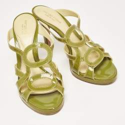 Sergio Rossi Green Patent Leather Platform Strappy Slide Sandals Size 39