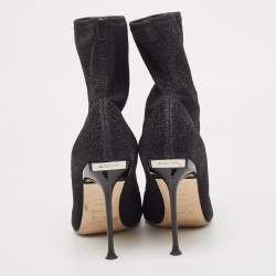 Sergio Rossi Black Lurex Fabric Pointed Toe Ankle Booties Size 41
