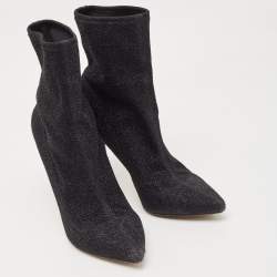 Sergio Rossi Black Lurex Fabric Pointed Toe Ankle Booties Size 41