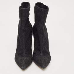 Sergio Rossi Black Lurex Fabric Pointed Toe Ankle Booties Size 41