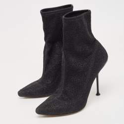 Sergio Rossi Black Lurex Fabric Pointed Toe Ankle Booties Size 41