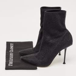 Sergio Rossi Black Lurex Fabric Pointed Toe Ankle Booties Size 41