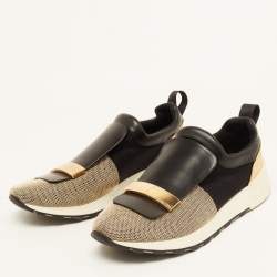 Pre Owned Sergio Rossi Gold/Black Leather and Fabric SR1 Slip On Sneakers Size 40