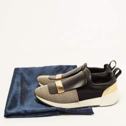 Pre Owned Sergio Rossi Gold/Black Leather and Fabric SR1 Slip On Sneakers Size 40
