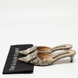 مملوكة مسبقًا Sergio Rossi Beige Water Snakeskin Slingback Pumps Size 39.5