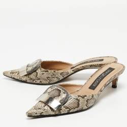 مملوكة مسبقًا Sergio Rossi Beige Water Snakeskin Slingback Pumps Size 39.5