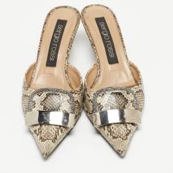 مملوكة مسبقًا Sergio Rossi Beige Water Snakeskin Slingback Pumps Size 39.5