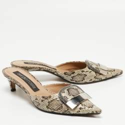 مملوكة مسبقًا Sergio Rossi Beige Water Snakeskin Slingback Pumps Size 39.5