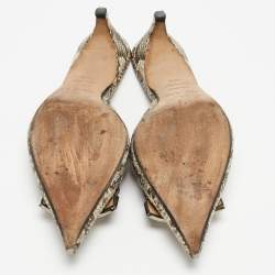 مملوكة مسبقًا Sergio Rossi Beige Water Snakeskin Slingback Pumps Size 39.5