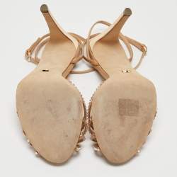 Pre Owned Sergio Rossi Metallic Crystal Embellished Satin T-Bar Ankle Strap Sandals Size 40