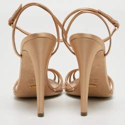 Pre Owned Sergio Rossi Metallic Crystal Embellished Satin T-Bar Ankle Strap Sandals Size 40