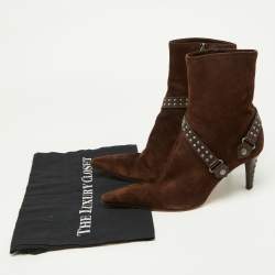 Sergio Rossi Brown Suede and Leather Studded Ankle Boots Size 37