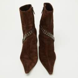 Sergio Rossi Brown Suede and Leather Studded Ankle Boots Size 37