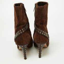 Sergio Rossi Brown Suede and Leather Studded Ankle Boots Size 37