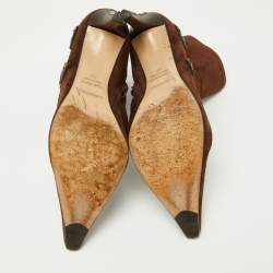 Sergio Rossi Brown Suede and Leather Studded Ankle Boots Size 37