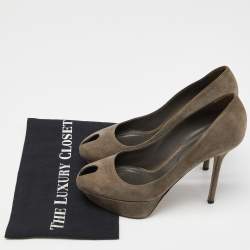 Pre Owned Sergio Rossi Grey Suede Peep Toe Platform Pumps Size 39