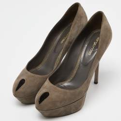 Pre Owned Sergio Rossi Grey Suede Peep Toe Platform Pumps Size 39