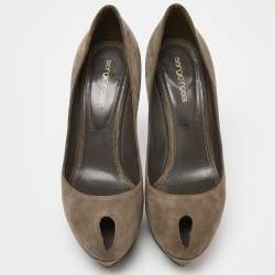 Pre Owned Sergio Rossi Grey Suede Peep Toe Platform Pumps Size 39