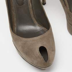 Pre Owned Sergio Rossi Grey Suede Peep Toe Platform Pumps Size 39