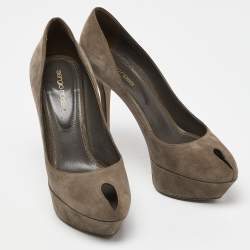 Pre Owned Sergio Rossi Grey Suede Peep Toe Platform Pumps Size 39
