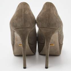 Pre Owned Sergio Rossi Grey Suede Peep Toe Platform Pumps Size 39